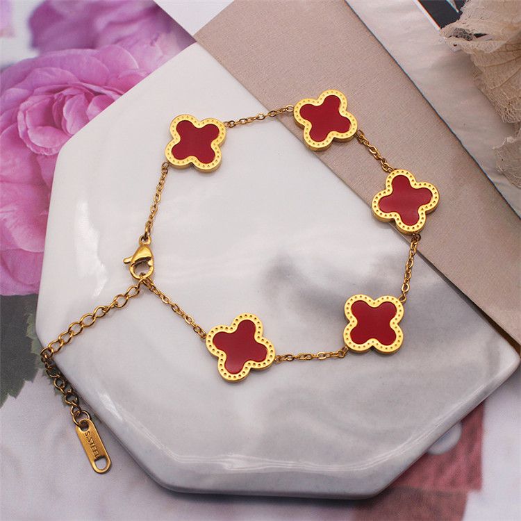 classic red shell 5 flowers four leaf clover bracelet